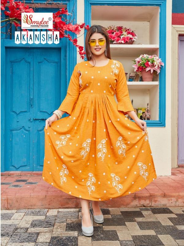 Smylee Akansha Beautiful Rayon Embroidery Flair Kurti 